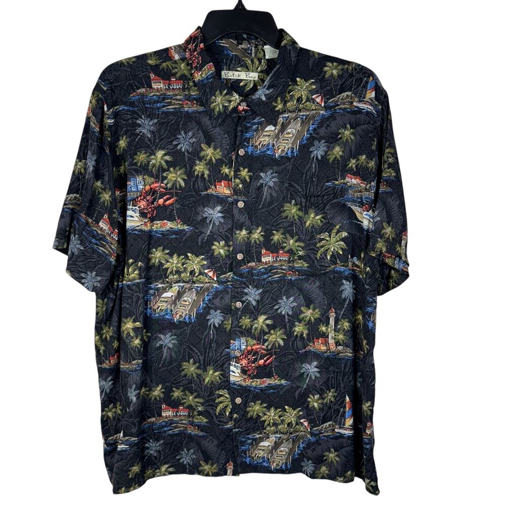 Batik Bay XX-Large Mens Hawaiian Shirt Button-Up Short Sleeve Palm Trees Boats